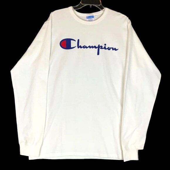 Champion Spellout Mens Heritage Long Sleeve Shirt XL White Cotton - Picture 1 of 11